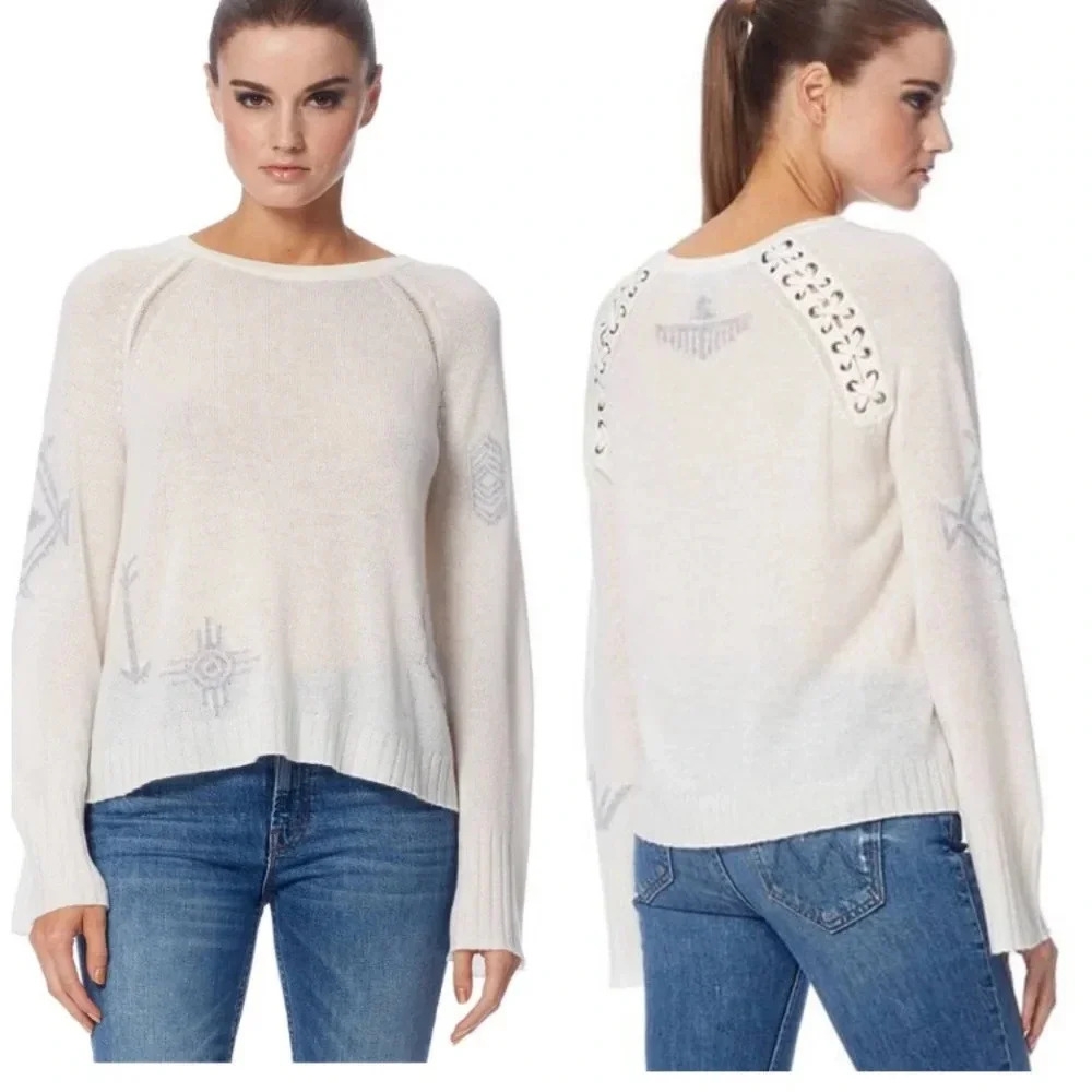 Skull Cashmere Lincoln Sweater Chalk & Heather Grey Size XS